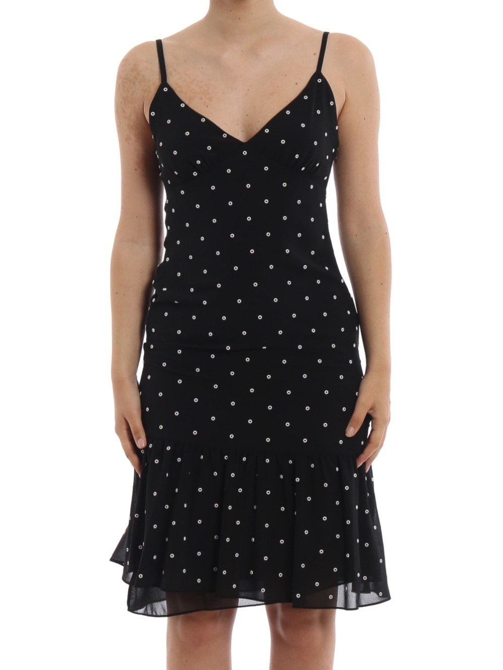 Black Michael Kors Eyelet Spaghetti Strap Midi Dress